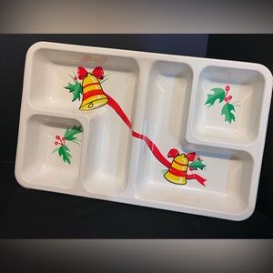 VTG 16" Art Form Rigid Plastic Divided Christmas Bells Chip Dip Appetizer Tray